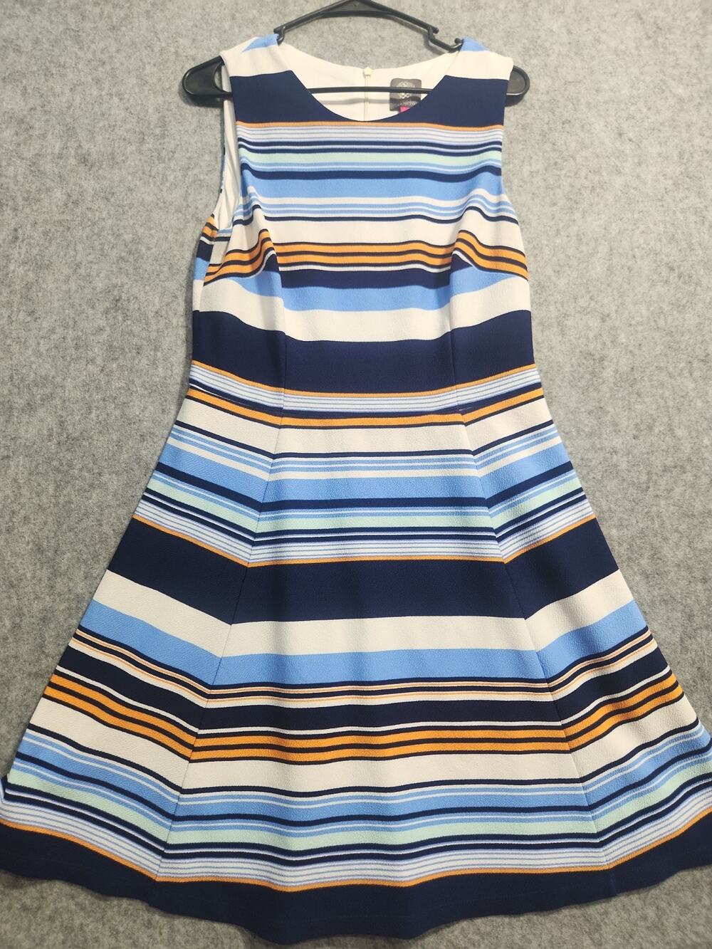 Vince Camuto Women's Size 14 Blue White Striped Fit & Flare Sleeveless Midi Dres